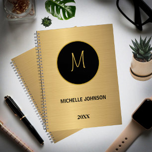 Elegant Modern Goud Zwart Professioneel Monogram Notitieboek