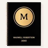 Elegant Modern Goud Zwart Professioneel Monogram Notitieboek (Voorkant)