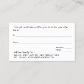 Elegant modern goud, zwart roze cadeaubon kortingskaartje (Achterkant)