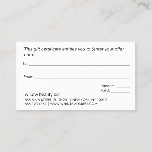 Elegant modern goud, zwart roze cadeaubon kortingskaartje (Achterkant)