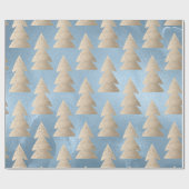 Elegant modern goudblauw kerstboompatroon cadeaupapier (Vlak)