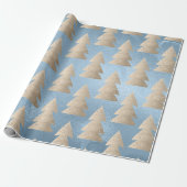 Elegant modern goudblauw kerstboompatroon cadeaupapier (Uitgerold)