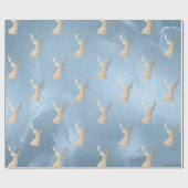 Elegant modern goudblauw kersthertenpatroon cadeaupapier (Vlak)