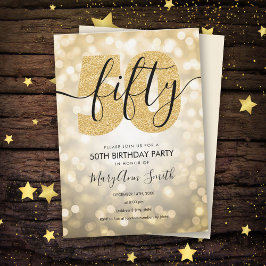 Elegant Modern Gouden 50ste Verjaardagsfeestje  Kaart
