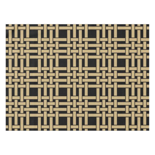 Elegant Modern Gouden Bruin Mand Weave Patroon Tafelkleed (Voorkant (Horizontaal))