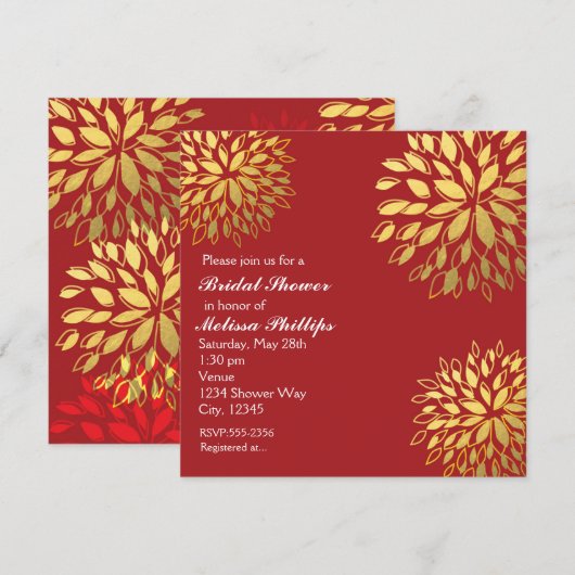 Elegant Modern Gouden Folie Bloemen Donkerrood Inv Kaart (Voorkant / Achterkant)