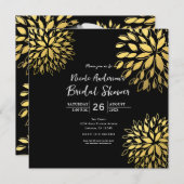 Elegant Modern Gouden Folie Bloemen Zwart Uitnodig Kaart (Voorkant / Achterkant)