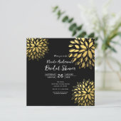 Elegant Modern Gouden Folie Bloemen Zwart Uitnodig Kaart (Staand voorkant)