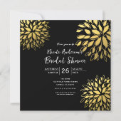Elegant Modern Gouden Folie Bloemen Zwart Uitnodig Kaart (Voorkant)