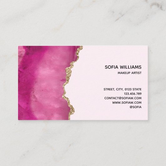 Elegant Modern Gouden Glitter Roze Agaat Business  Visitekaartje (Achterkant)