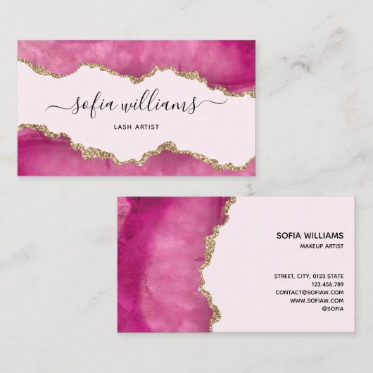 Elegant Modern Gouden Glitter Roze Agaat Business  Visitekaartje (Voorkant / Achterkant)