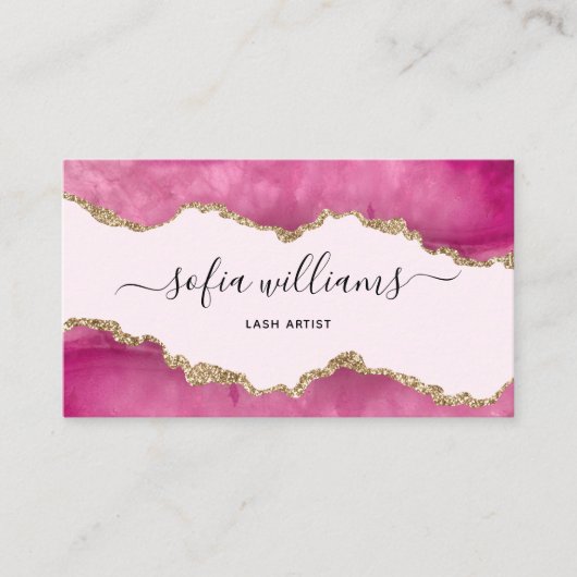 Elegant Modern Gouden Glitter Roze Agaat Business Visitekaartje (Voorkant)