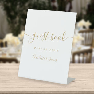 Elegant modern gouden handtekening script gast boe reclamebord met voetstuk
