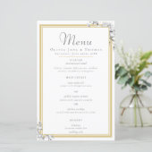 Elegant Modern Gouden Lijst Bloemig Bruiloftsmenu (Staand voorkant)