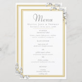 Elegant Modern Gouden Lijst Bloemig Bruiloftsmenu (Voorkant / Achterkant)