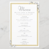Elegant Modern Gouden Lijst Bloemig Bruiloftsmenu (Voorkant)