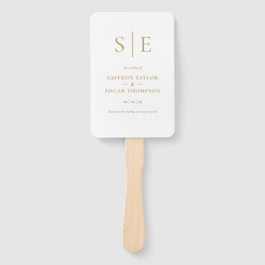 Elegant Modern Gouden Monogram Huwelijksprogramma Handwaaier (Voorkant)