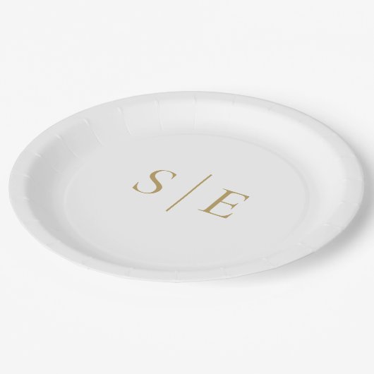 Elegant modern gouden monogram minimalistisch papieren bordje (Gekanteld)
