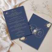 Elegant Modern Gouden Monogram Navy Blauwe Trouw Menu