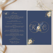 Elegant Modern Gouden Monogram Navy Blauwe Trouw  Menu