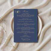 Elegant Modern Gouden Monogram Navy Blauwe Trouw  Menu