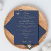 Elegant Modern Gouden Monogram Navy Blauwe Trouw  Menu