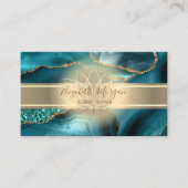 Elegant Modern, Gouden Streep, Lotus Smaragd Groen Visitekaartje (Voorkant)