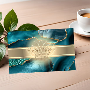 Elegant modern, gouden streep, lotus smaragdgroen visitekaartje