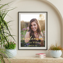 elegant modern gouden sweet 16 foto welkom bord poster
