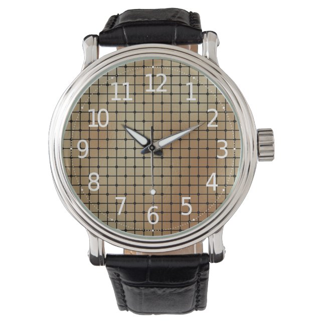 Elegant modern gouden vierkanten Tegels patroon | Horloge (Voorkant)