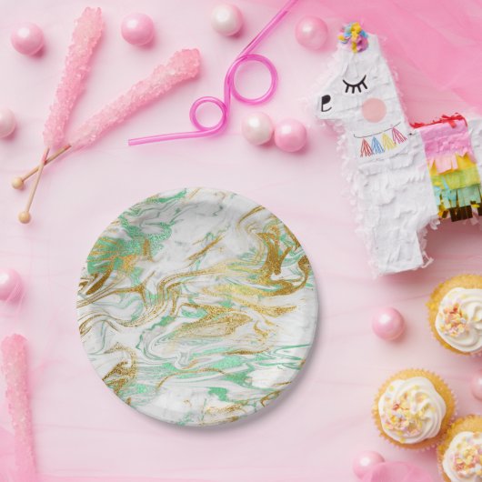 Elegant modern goudgroen wit marmer papieren bordje (Feest)