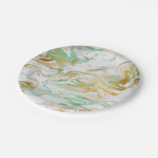 Elegant modern goudgroen wit marmer papieren bordje (Gekanteld)