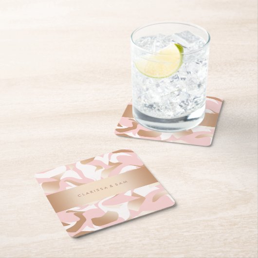Elegant modern goudroze wit abstract patroon kartonnen onderzetters (Insitu)
