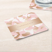 Elegant modern goudroze wit abstract patroon kartonnen onderzetters (Schuin)