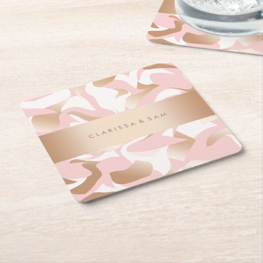 Elegant modern goudroze wit abstract patroon kartonnen onderzetters (Schuin)