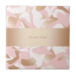 Elegant modern goudroze wit abstract patroon tegeltje<br><div class="desc">Meisjes patroon in faux goud,  wazig roze en wit.</div>