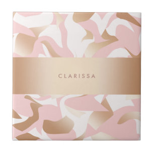 Elegant modern goudroze wit abstract patroon tegeltje