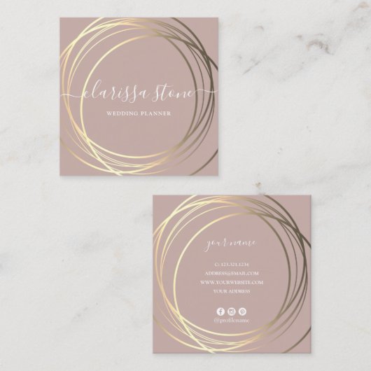 Elegant modern goudtrouwplanner vierkante visitekaartje (Voorkant / Achterkant)