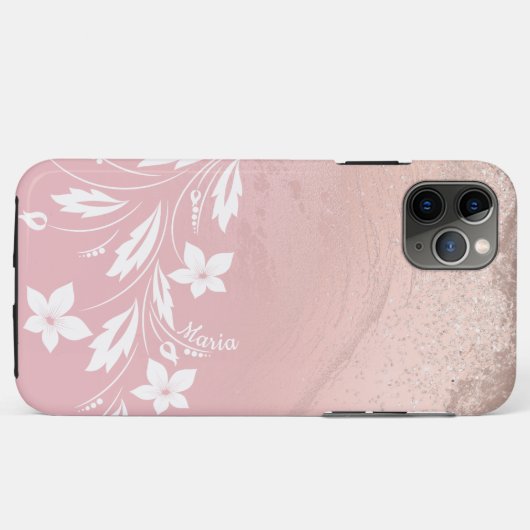 Elegant modern gradiënt roos goud glitter floral Case-Mate iPhone case (Achterkant (horizontaal))