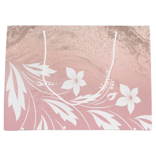 Elegant modern gradiënt roos goud glitter floral groot cadeauzakje (Voorkant)