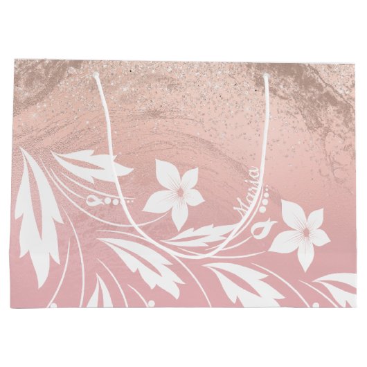 Elegant modern gradiënt roos goud glitter floral groot cadeauzakje (Achterkant)