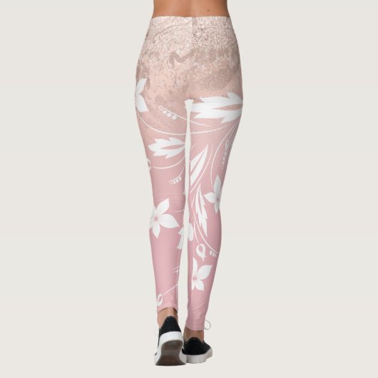 Elegant modern gradiënt roos goud glitter floral leggings (Achterkant)