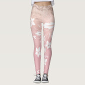 Elegant modern gradiënt roos goud glitter floral leggings (Voorkant)