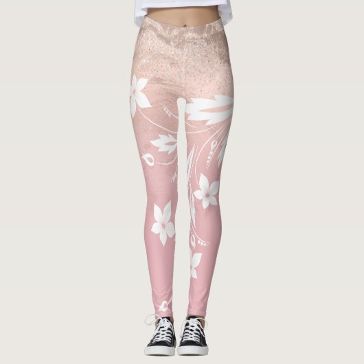 Elegant modern gradiënt roos goud glitter floral leggings (Voorkant)