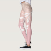 Elegant modern gradiënt roos goud glitter floral leggings (Links)