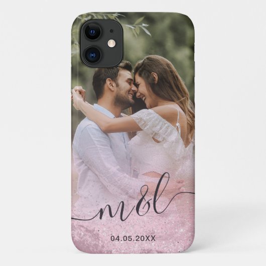 Elegant modern gradiënt roos goud glitter foto Case-Mate iPhone case (Achterkant)