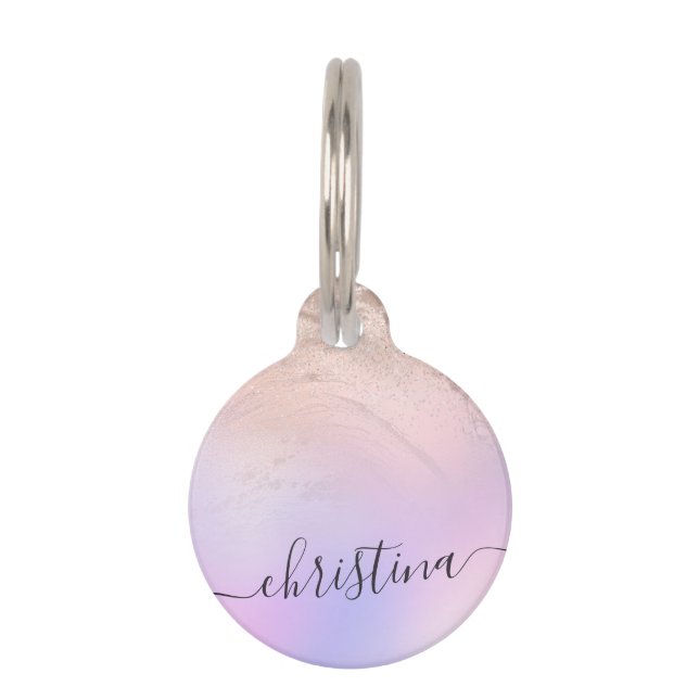 Elegant modern gradiënt roos goud glitter paars huisdierpenning (Voorkant)