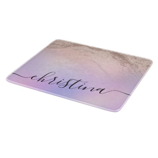 Elegant modern gradiënt roos goud glitter paars snijplank (Hoek)