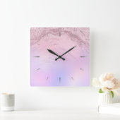 Elegant modern gradiënt roos goud glitter paars vierkante klok (Huis)