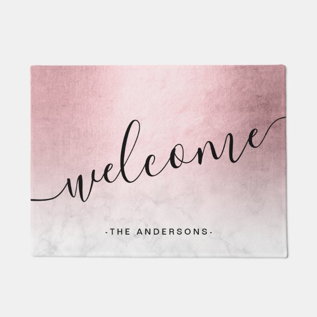 Elegant modern gradiënt roos goud witte marmer deurmat (Voorkant)